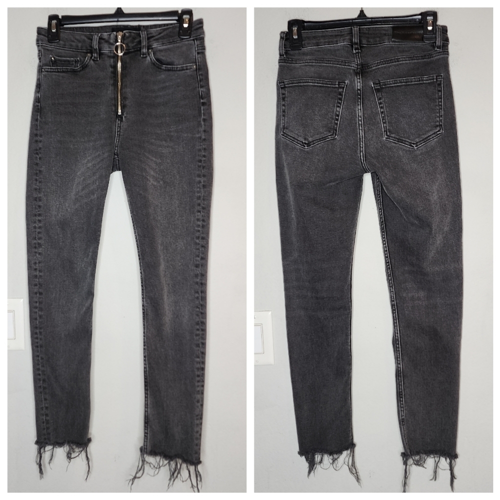 The Kooples Lizy Exposed Zipper Wash Black‎ Jeans Raw Hem Stretch Size 26